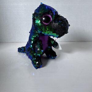 Beanie Boos Crunch The Dinosaur Flip Sequins Purple/Green/Black Sparkly Eyes 7"